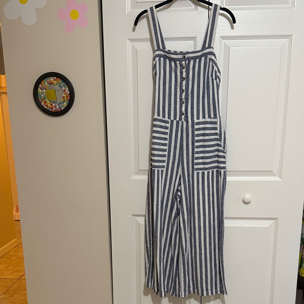 Dip Navy and White Striped Jumpsuit